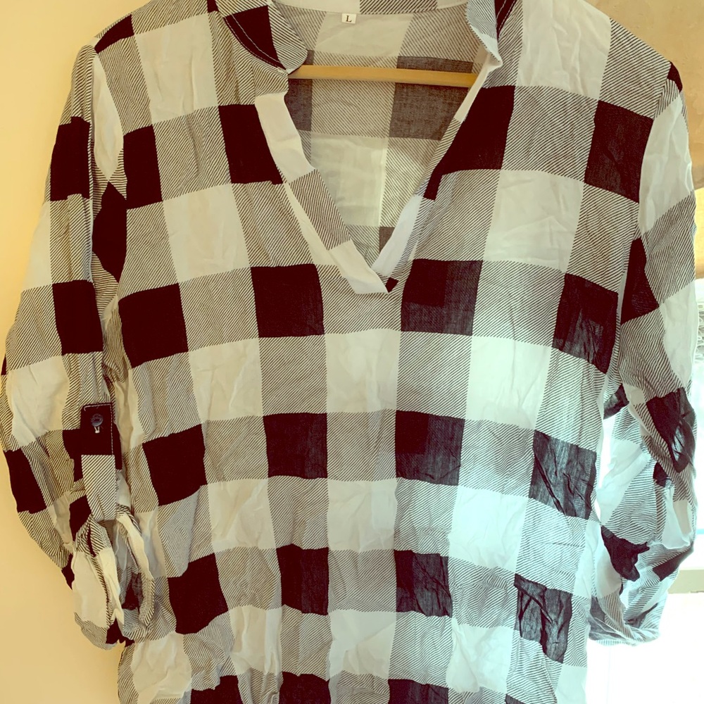 Black and white buffalo plaid blouse